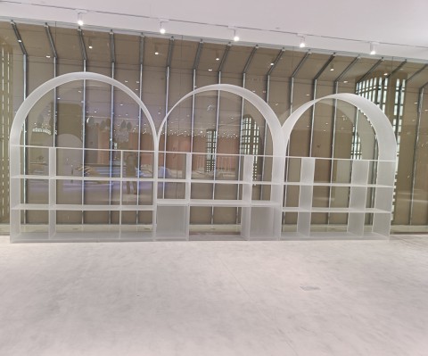 acrylic product display stands mannequin display unit tables and shelves installed at link digital wafi mall in dubai 