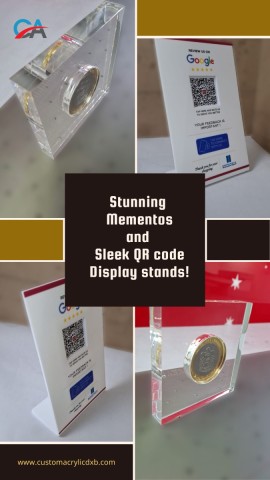 acrylic mementos and qr barcode display stands